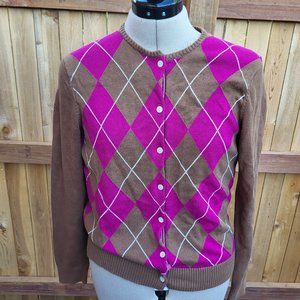 LANDS" END Women's argyle cardigan SMALL